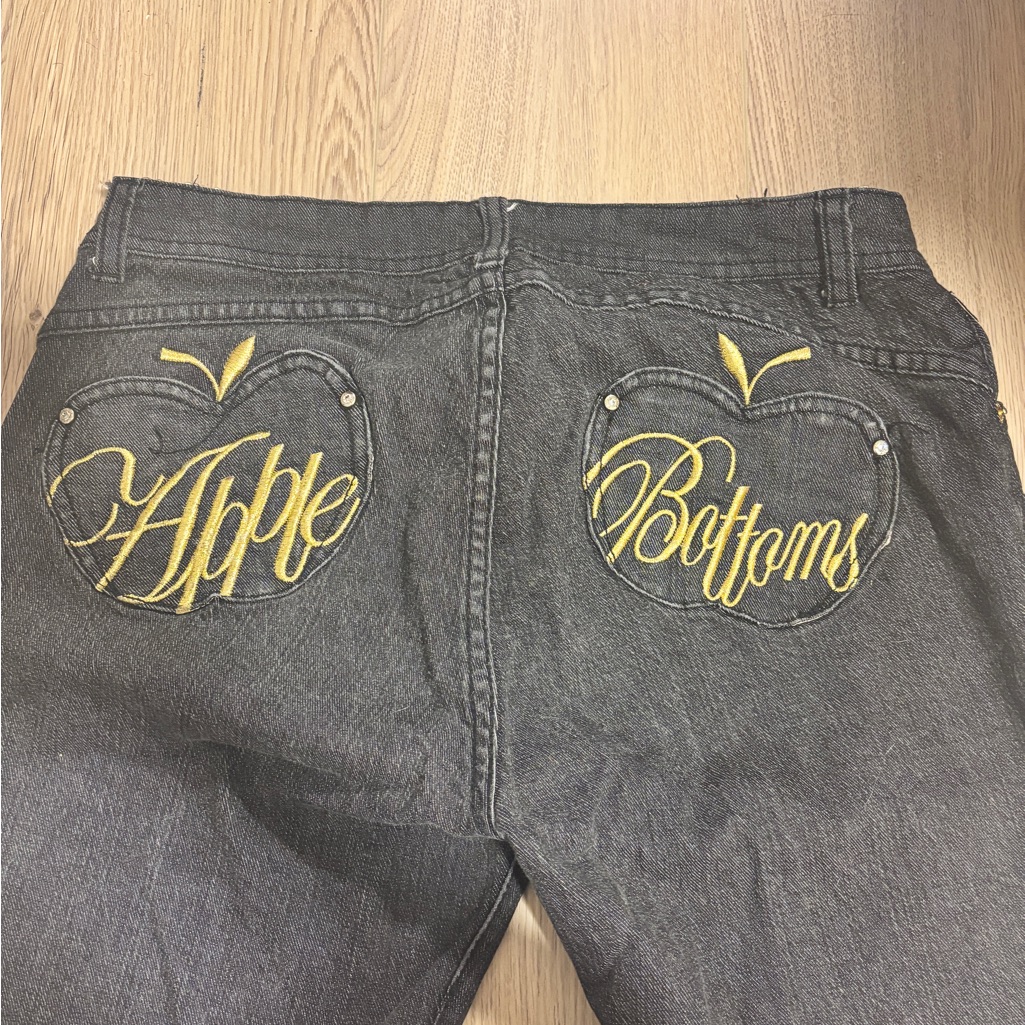 Low Rise Vintage Apple Bottoms Black Bootcut Jeans With Gold Apple Accent